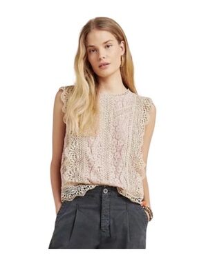 Anthropologie Eri + Ali Sydney Crochet Lace Sleeveless Blouse Blush Pink Cream